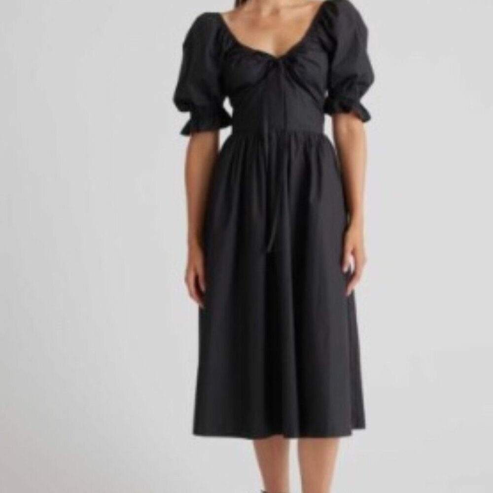 Quince Organic100% Cotton Puff Sleeve Midi Dress In Navy #23 - Picture 6 of 7